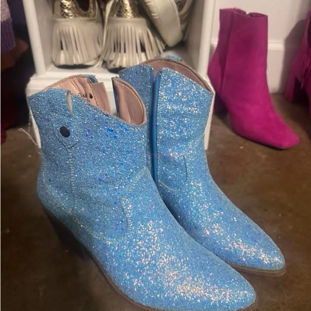 Blue Glitter Ankle Boots